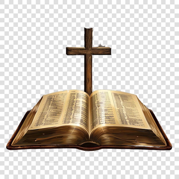 holy bible and christian cross on wooden table christian illustration