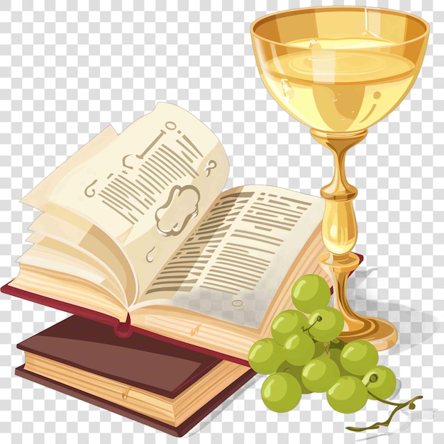 PSD holy communion with wine chalice and bible christian illustration