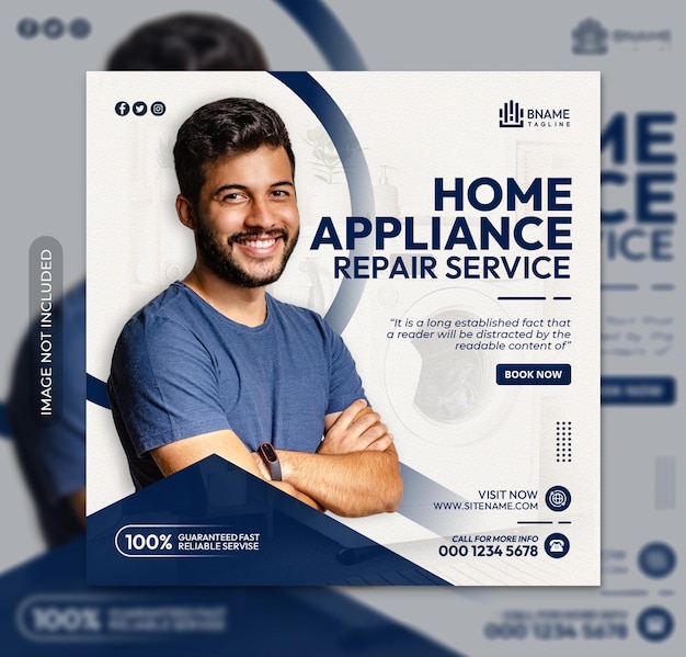 Home appliance repair service square flyer or instagram social media post template