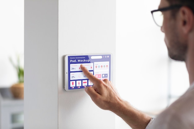 Home automation concept mockup with thermostat