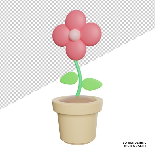 Home decoration flower side view icon 3d rendering illustration with transparent background