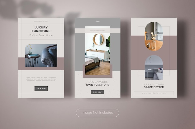 Home interior design instagram stories template banner collection