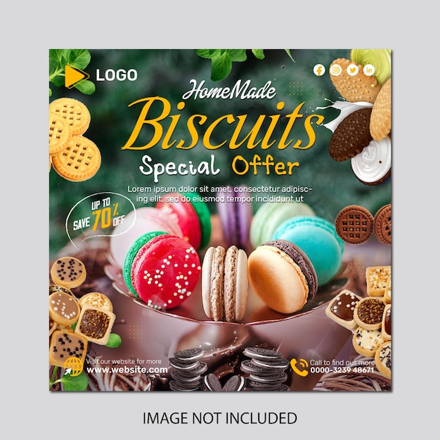 PSD home made biscuits special offer with vertical social media banner post design template