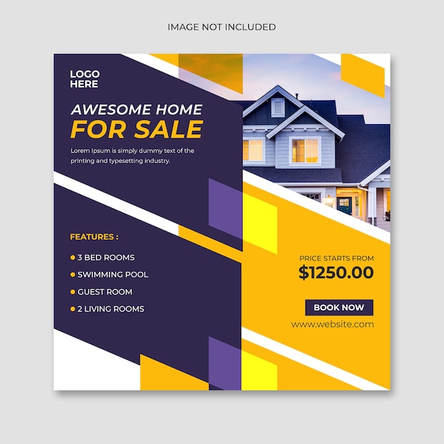 Home social media and web banner or property instagram promotion post banner template