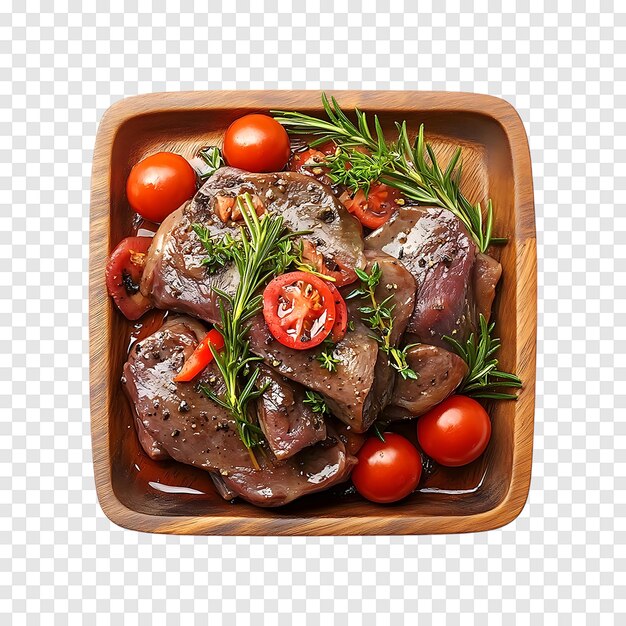 PSD homemade liver with vibrant herbs and fresh vegetables on a transparent background