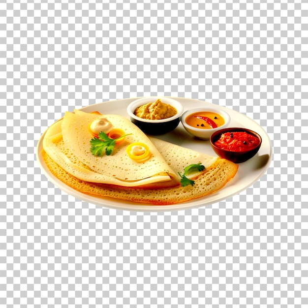 Homemade masala dosa with chutney isolated on a transparent background