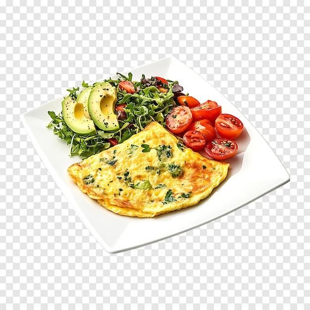 PSD homemade omelette with creamy avocado and assorted salad isolated on a transparent background