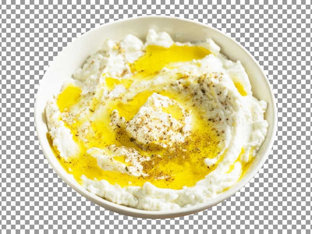 Homemade yoghurt with cheese on transparent background