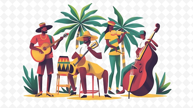 Honduran Garifuna Musicians Playing Music Design Is Vibrant Illustration Cutural Landscape View