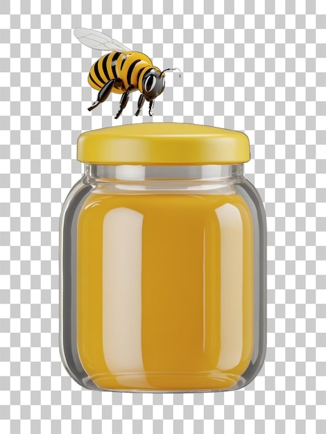 a honey bee is on a jar with a yellow lid