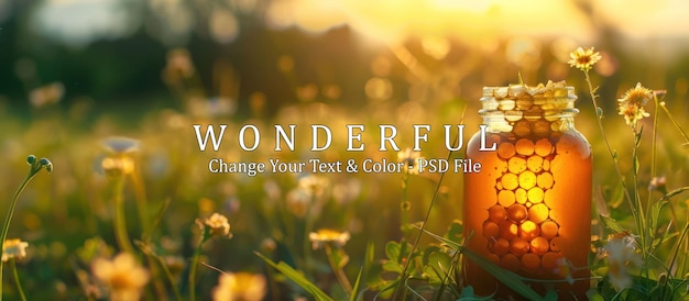 PSD honey jar in a meadow