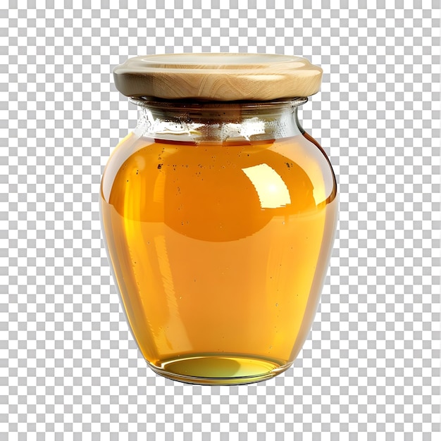 A honey jar with lid on white background