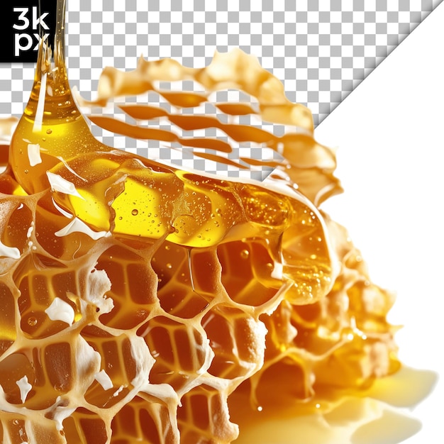 PSD a honeycomb with honey dripping and a honeycomb