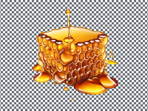 PSD a honeycomb with honey dripping on a transparent background