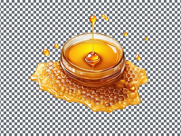 Honeycomb with honey drop isolated on transparent background