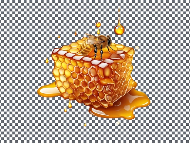 PSD honeycomb with honey drop isolated on transparent background