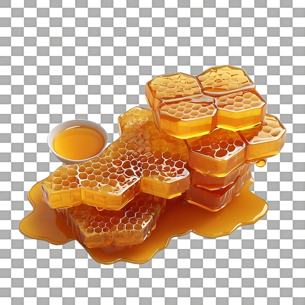 PSD honeycomb with honey isolated on a transparent background