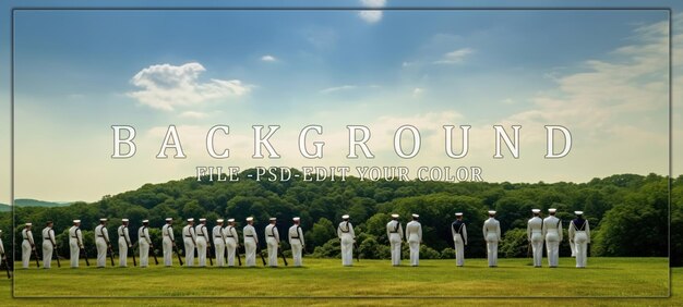 Honor Guard in Formation Against a Backdrop of Lush Greenery