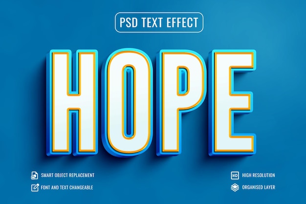 Hope text 3d style editable white text effect on blue background