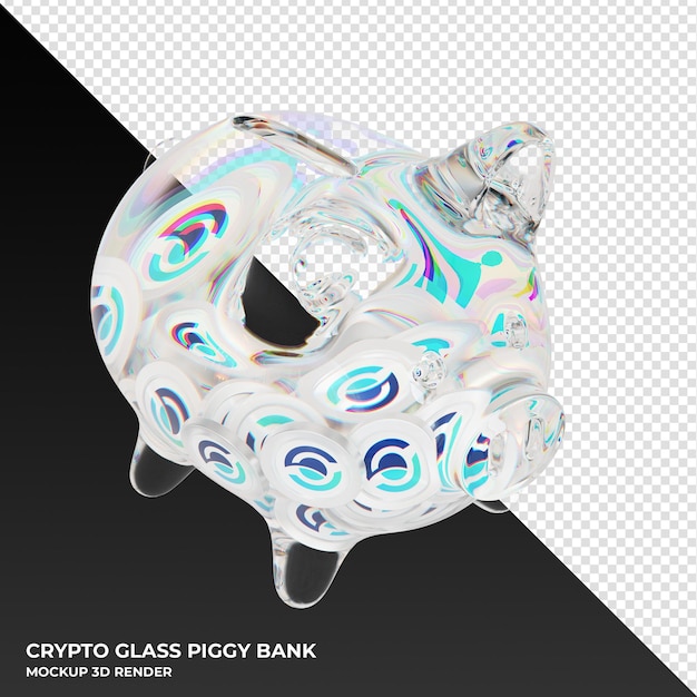 Horizen ZEN glass piggy bank with crypto coins 3d illustration