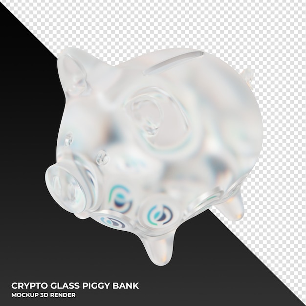 Horizen ZEN glass piggy bank with crypto coins 3d illustration