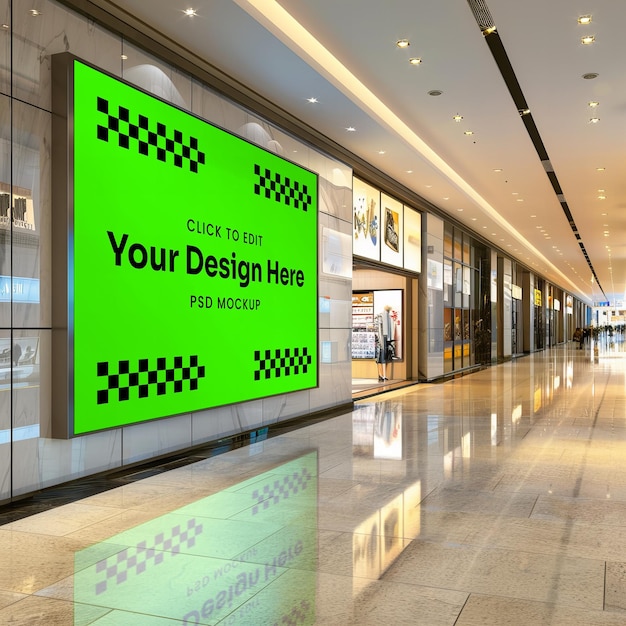 Horizontal Advertising Billboard Mockup Sign in Shopping Mall