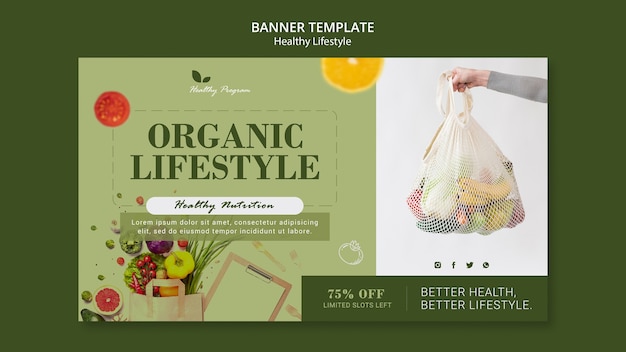 Horizontal banner template for healthy lifestyle with woman