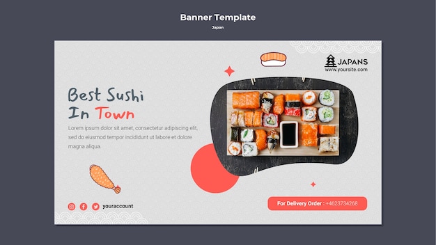 Horizontal banner template for japanese cuisine restaurant