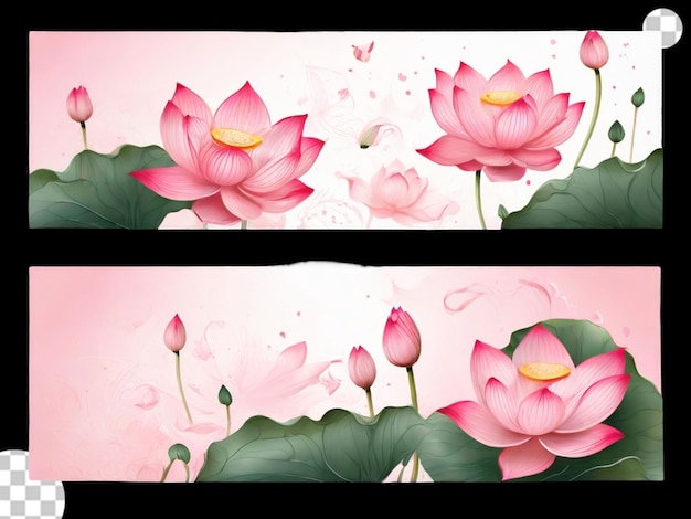 Horizontal banners with pink lotus flowers png transparent