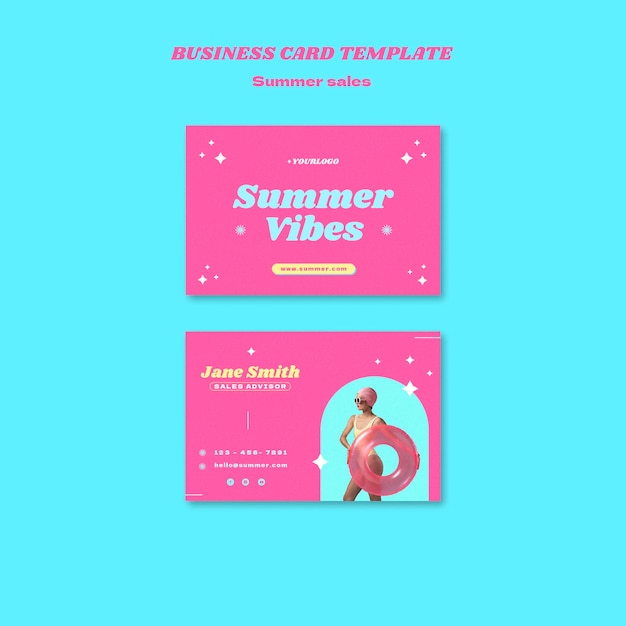 Horizontal business card template for summer sale