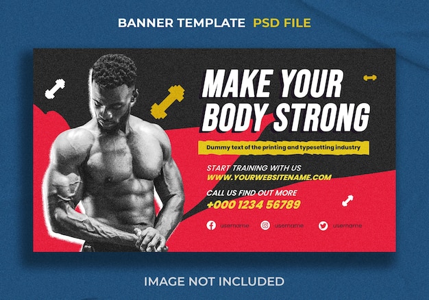 Horizontal fitness web banner or social media cover template design