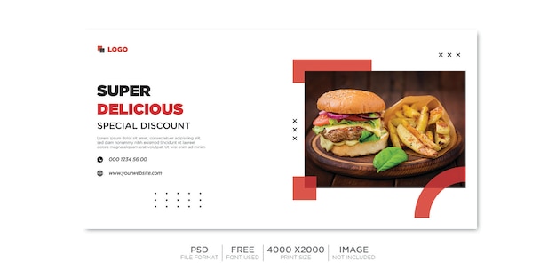 Horizontal food sale banner social media template. Premium PSD