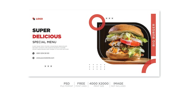 Horizontal food sale banner social media template. Premium PSD