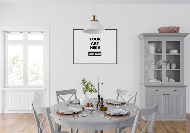 Horizontal frame mockup in dining room