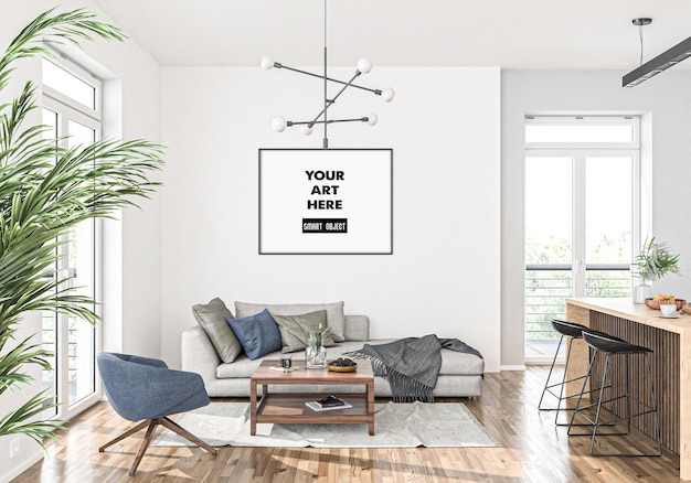 Horizontal frame mockup in living room