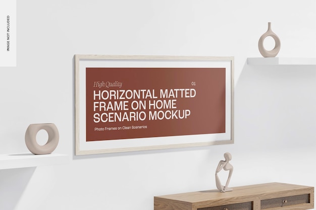 Horizontal Matted Frame on Home Scenario Mockup, Left View