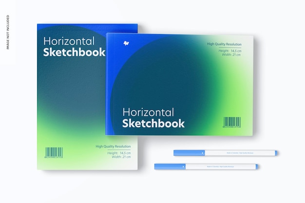 Horizontal Sketchbook Mockup, Top View