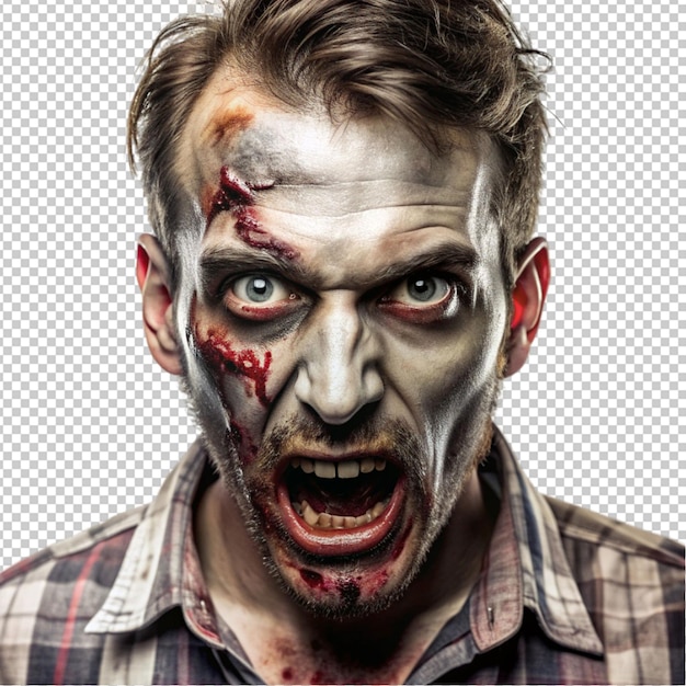 PSD a horrible scary zombie man isolated on transparent background