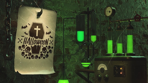 PSD horror arrangement with green neon light