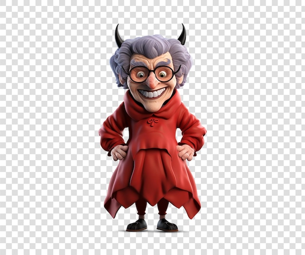 PSD horror devil old women cartoon character transparent background 3d model