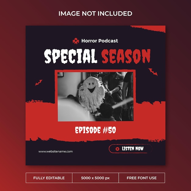 Horror podcast instagram post PSD template