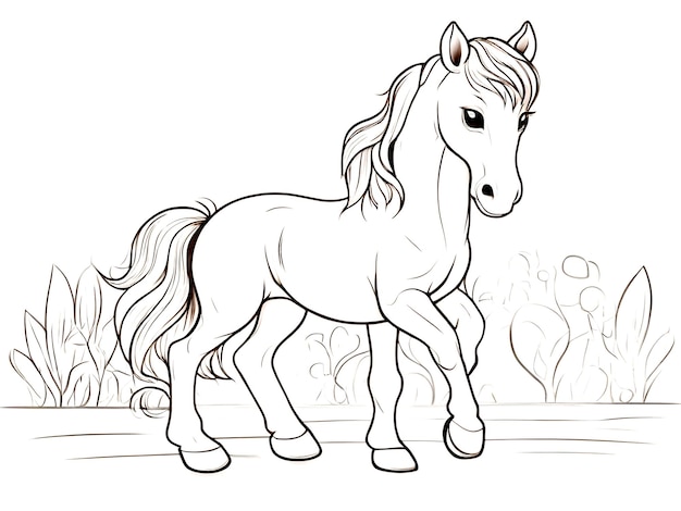 PSD horse coloring book with white background