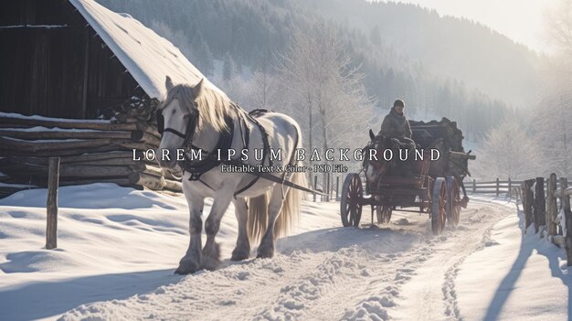 horse drawn sledge in winter in small AI generated