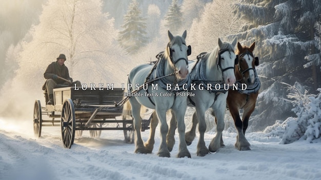 PSD horse drawn sledge in winter in small ai generated