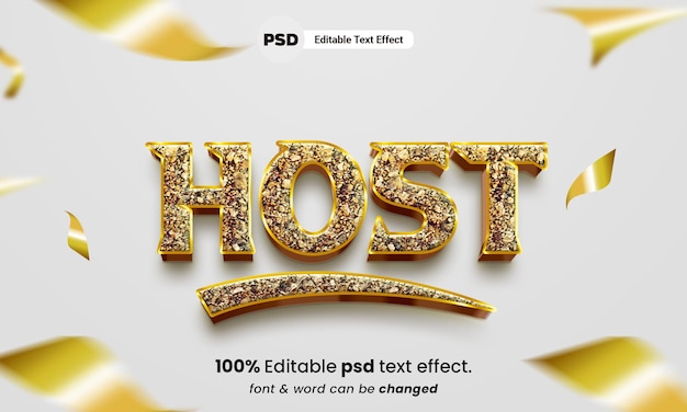 Host 3d editable psd host text effect