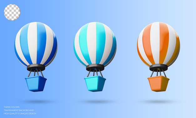 Hot air balloon 3d icon set. Travel concept template design. 3d rendered illustration.