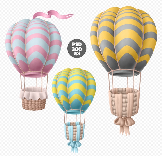 Hot air balloons psd clipart set isolated