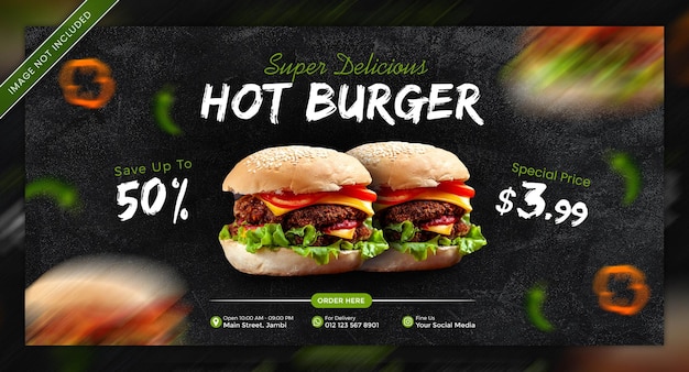 hot burger food menu banner template