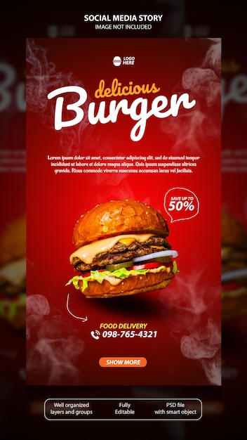 Hot Burger Social media story template