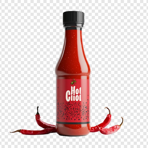 Hot Chili Sauce Bottle with Peppers